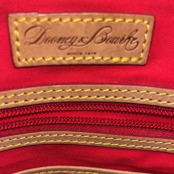 Dooney & Bourke large pink & white polka dots tote w/leather straps and trim. - Picture 5 of 9